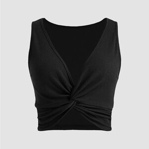 Cider Black Tie Front Crop Tank Top